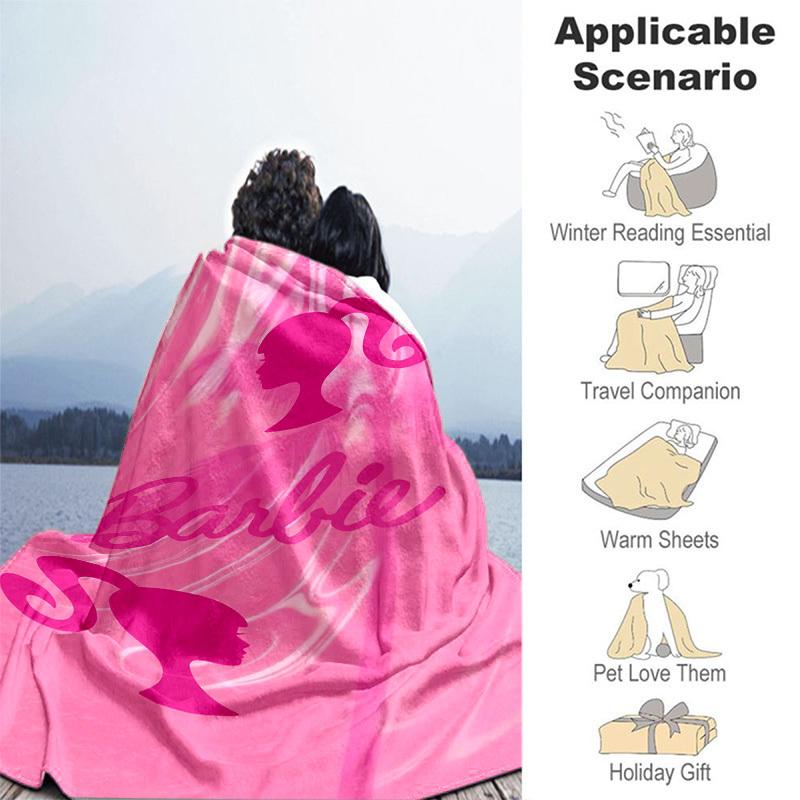 1pc Barbie Pink Background Cartoon Blanket,Portable Throw for Travel & Camping, All Season Cozy Blanket,Ideal Gift