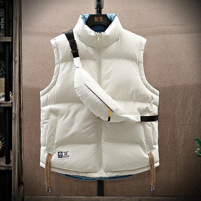 Double-sided cotton vest couple tide brand sports and leisure oblique span bag stand-up collar vest jacket men's multi-color optional trend
