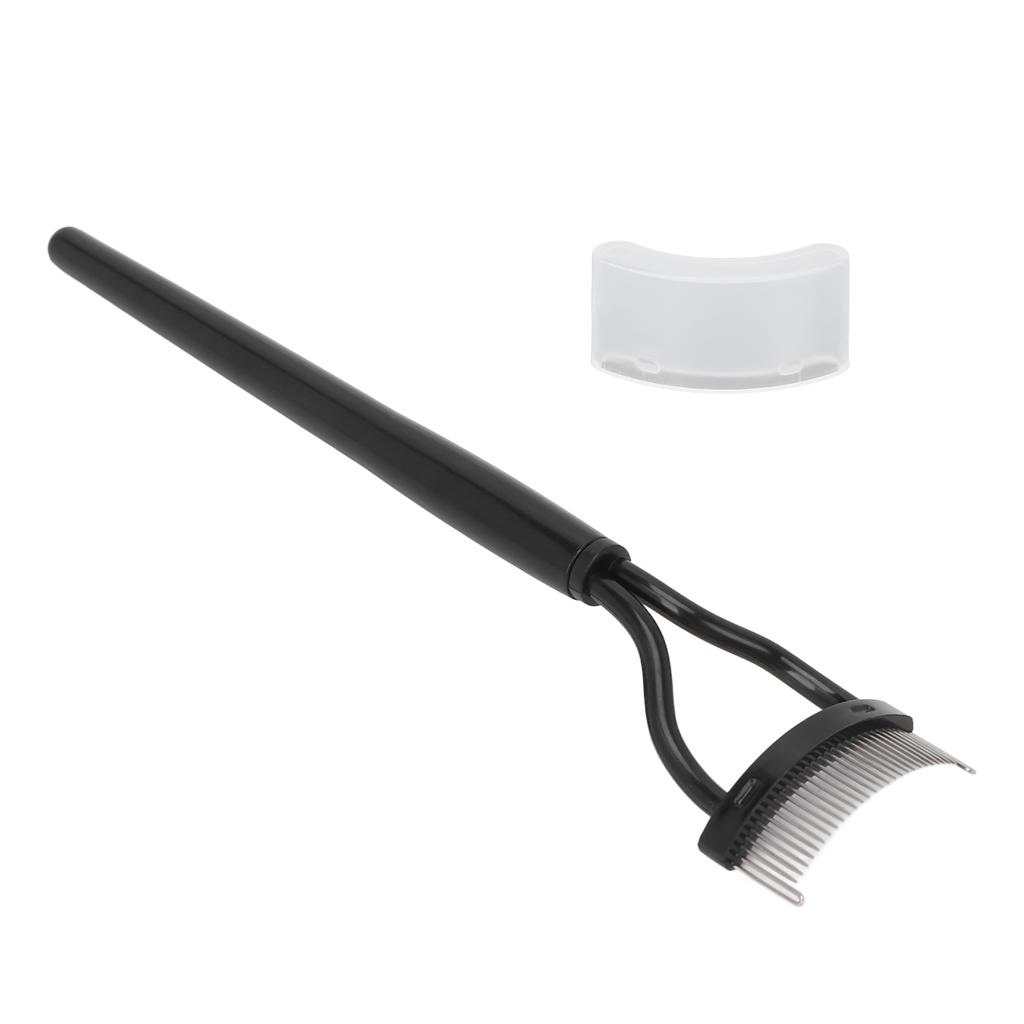 Eyelash Comb Curved Design Separate Cover Stainless Steel Material Black Straight Handle Lash Separator for Beauty Care