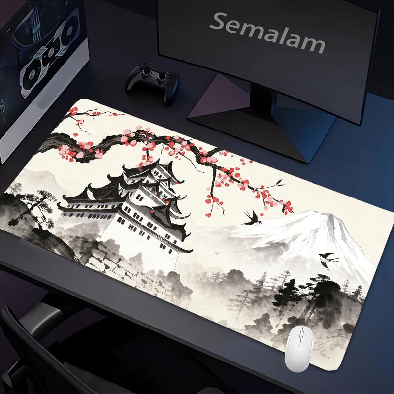Rosa Sakura-Tinte Mauspads XXL Baumlandschaft Gaming Schreibtischmatte Rutschfeste Gummiunterseite Teppich Waschbare PC-Pads für Spiel Büro Spielmatte