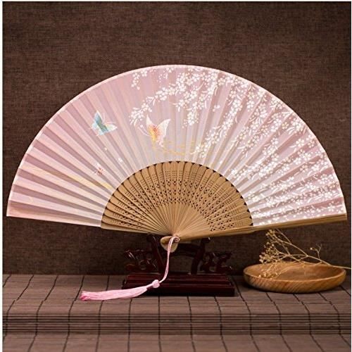 Ventilateur,2 Pièces Pliant Les Ventilateurs, Ventilateur À La Main, Les Fans De Bambou Avec Pompon Pour Femme Hollow En Bambou