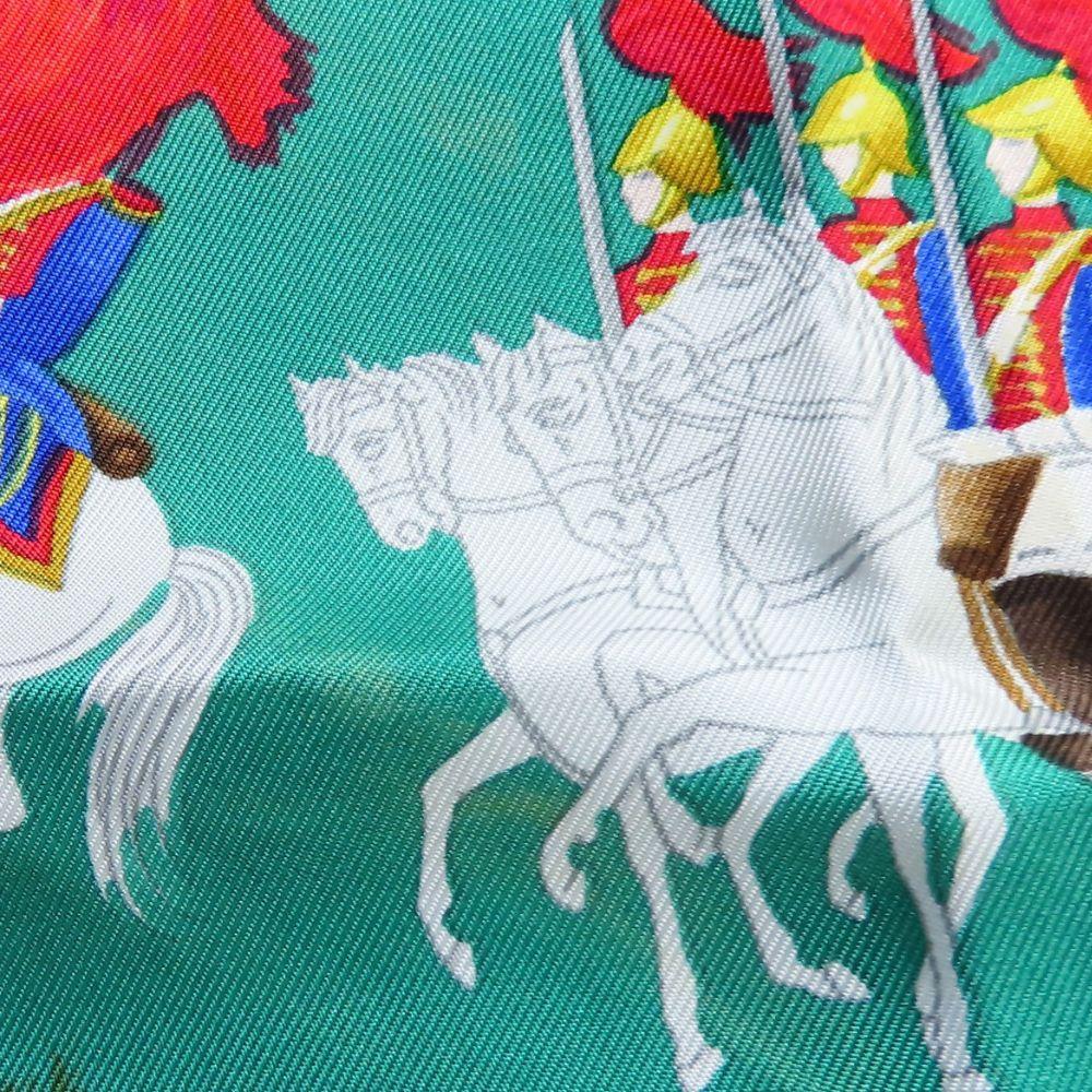 Used HERMES Scarf Calle 90 Silk Green Multicolor CASOUES Et PLUMETS
