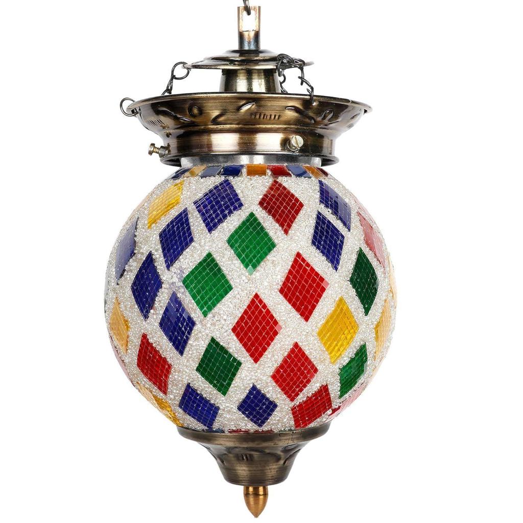 Handcrafted Rhombus Shape Glass Crystal Decorated Mosaic Hanging Light (Multicolour)