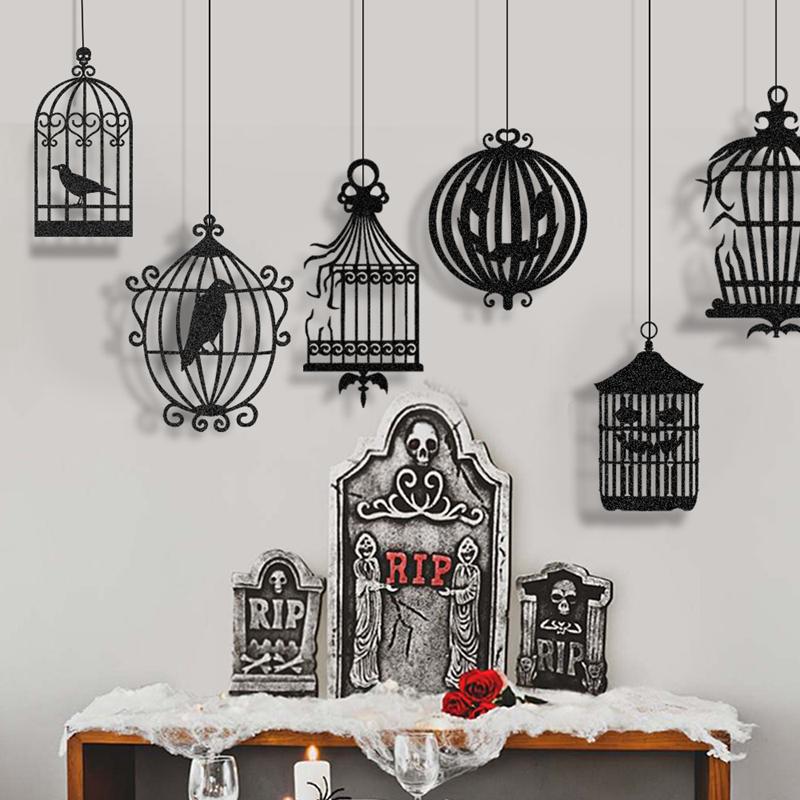Banner agățat de cioara neagră de Halloween Ghirlanda cușcă de păsări Ornament Pandantiv de hârtie pentru petrecerea de Halloween Decorare pentru acasă Recuzită de groază