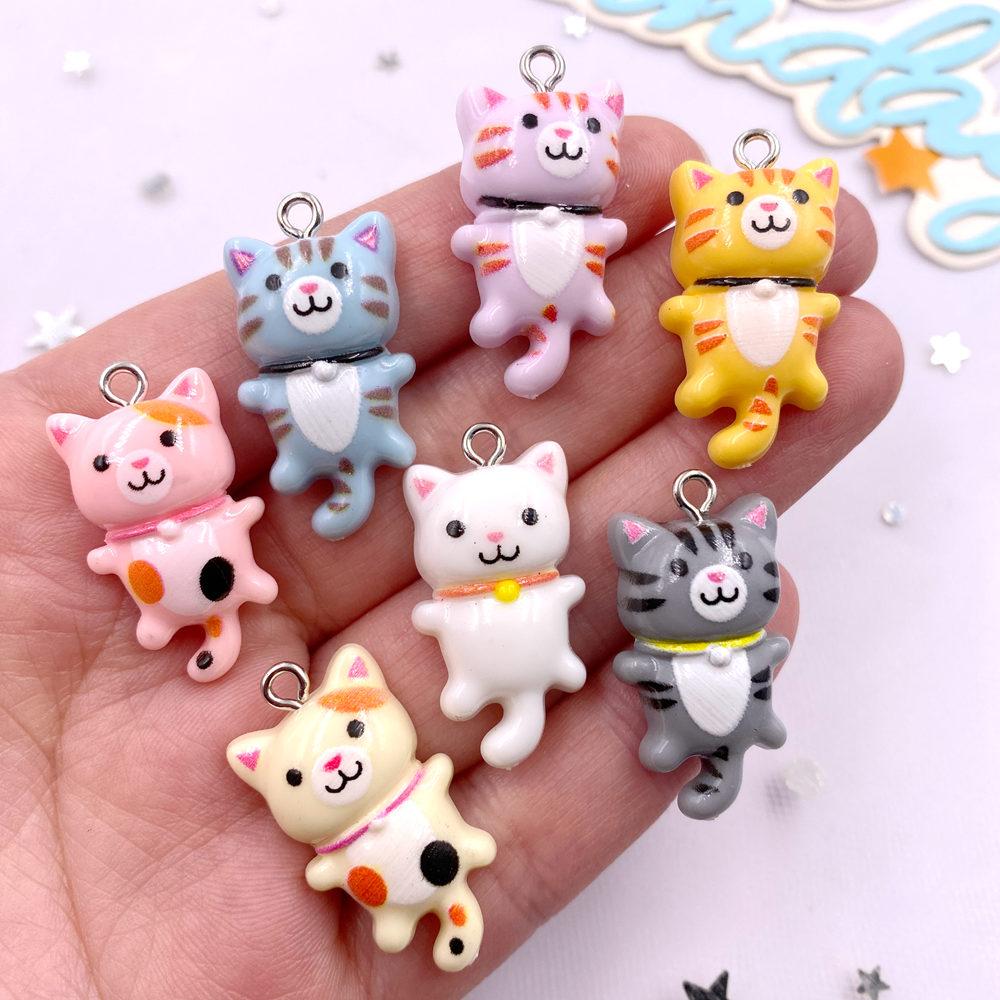 10pcs Mix Resin Paintings Cartoon Kawaii Little Cats Flat Back Stone Figurines Scrapbooks DIY Crafts Charm Pendant Jewelry Decor