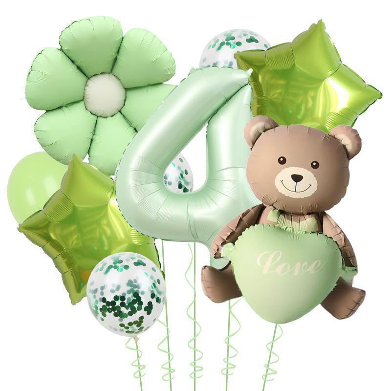 Matte Love Bear Colored Daisies 40 Inch Caramel Cream Aluminum Film Sequins Latex Balloon Birthday Set