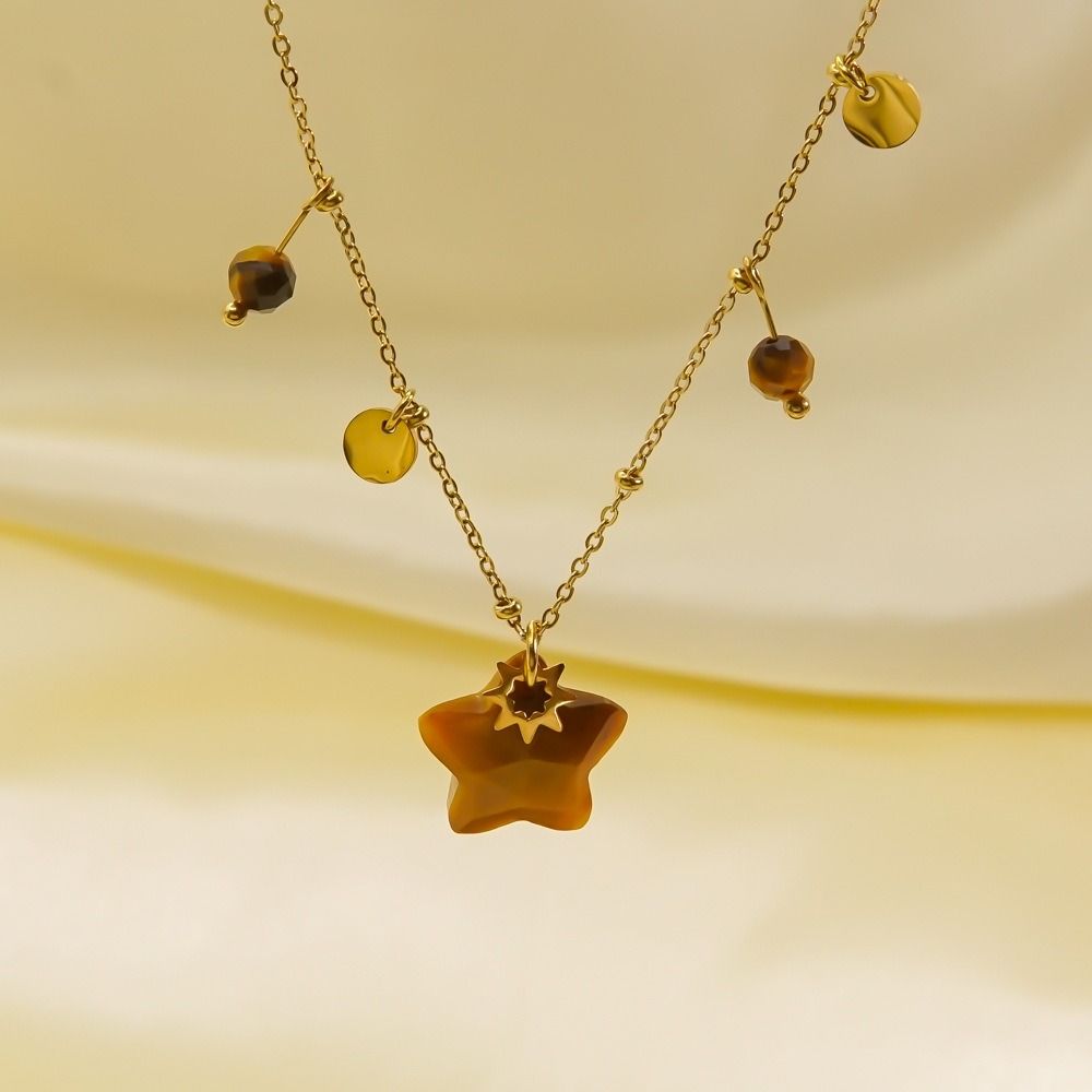 Natural Star Pendant Neck Chain Vintage Women Neck Choker Sweater Chain Star Stone Necklace  Gifts