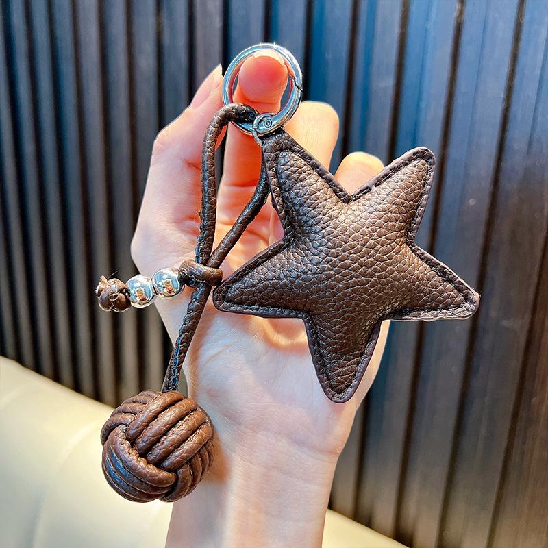 Star Charm Faux Leather Keychain for Bags & Car Keys - Autumn/Winter Design