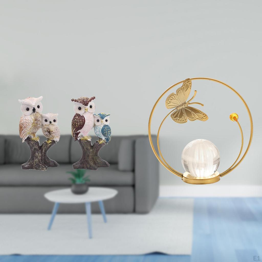 Owl Crystal Figurine Realistic Animal Sculpture with Metal Stand Decorative Ornament for Office