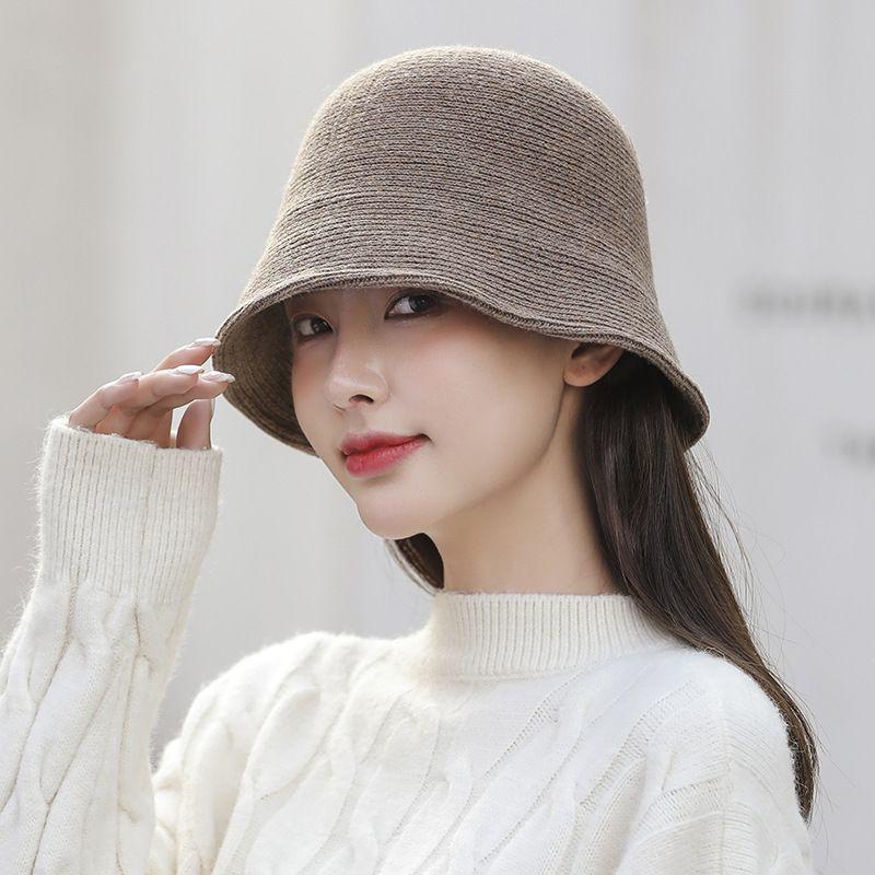 Light plate knitted bucket hat female Korea Dongdaemun casual bucket hat tide autumn and winter solid color hat knitted hat