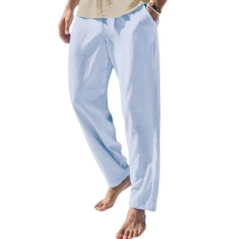Men's Casual Pants Loose Fit Breathable Lightweight Spring Summer Long Pants Elastic Waist Cozy Beach Trousers Basic Style