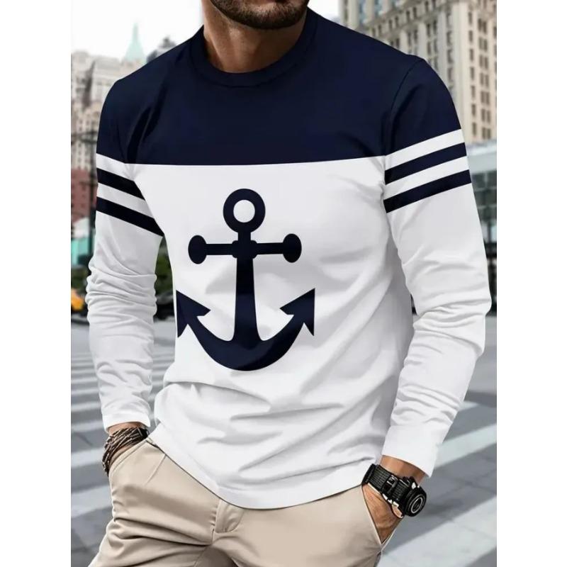 Men's Casual Daily Long-sleeved T-shirt, with Fashionable Printed Design, a Comfortable and Casual Top That Can Be Machine Washed