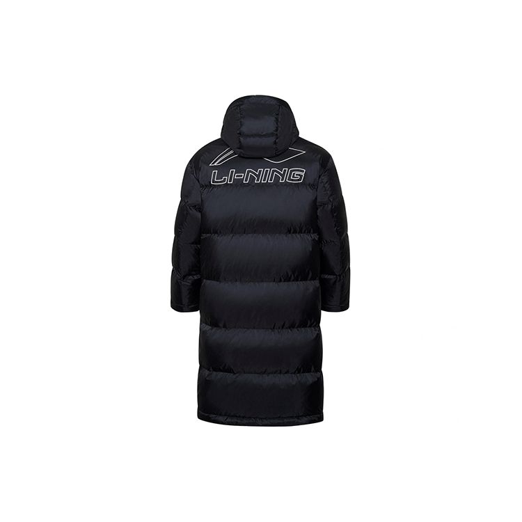 Li Ning Loose Casual Sports Long Hooded Down Jacket Men Outerwear Black AYMR055-1