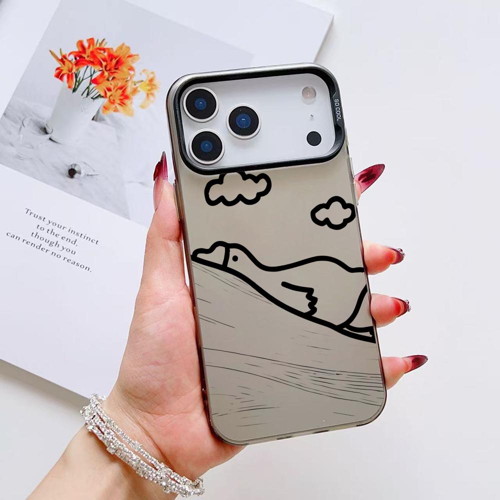 Cute Cartoon Duck Phone Case For iPhone 17 16 15 14 13 12 11 Pro Max Air Matte Laser Aurora Shockproof Funda