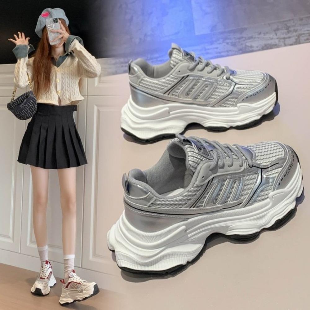 Trend Casual Mom WHITE Autumn Spring Sports Running Chunky Sneakers Women Shoes Platform Sports Women Vulcanized Shoes Lace Up