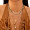 Collana western da cowboy con perline turchesi bohémien per donna, girocollo in metallo retrò con ciondolo cactus e testa di mucca, gioielli