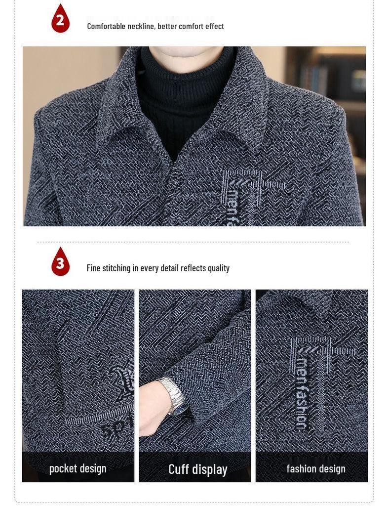 Vielseitige Herren-Wolljacke mit Revers – Mit Samt gefüttert, dick für Frühling & Herbst