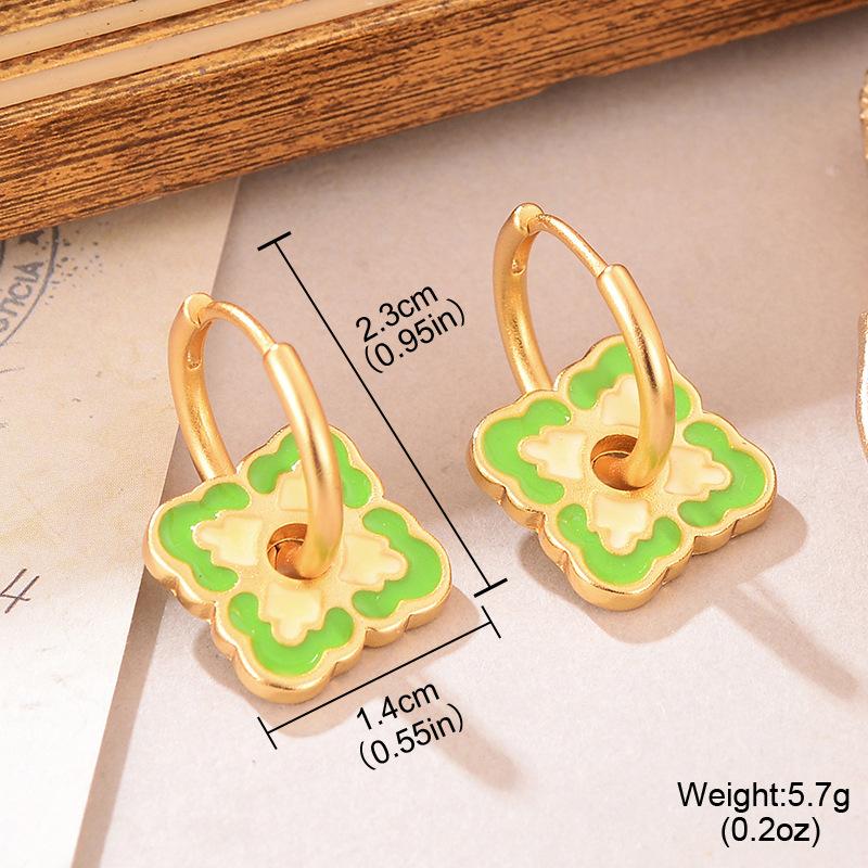 Elegant New Chinese Enamel Dripping Oil High-end Floral Niche Ear Buckle Design Light Luxury Simple Women's Earrings