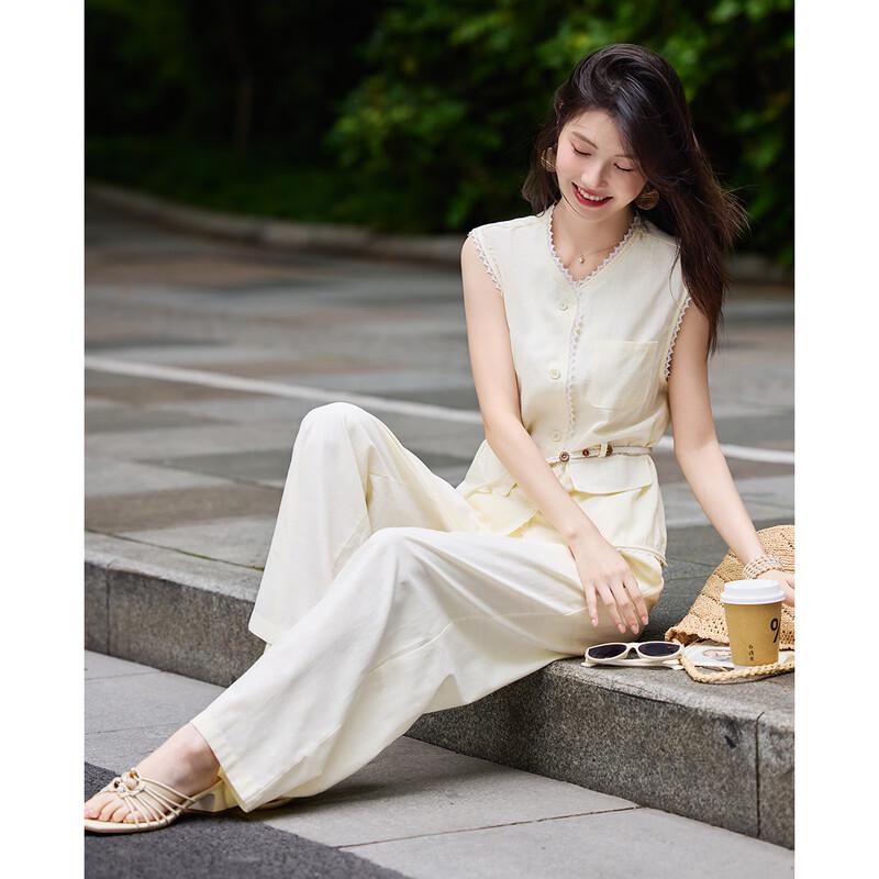 TERRE BLEUE Women's Sleeveless Vest & Wide-Leg Pants Set