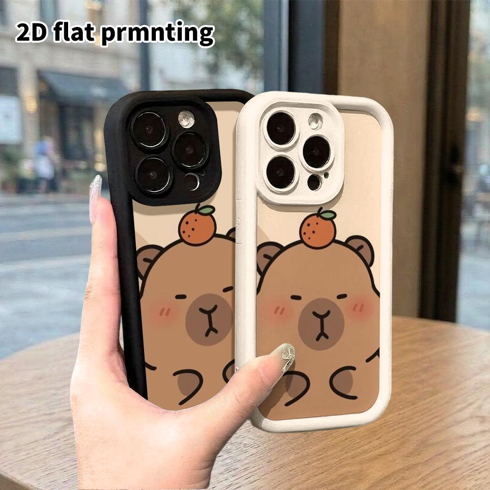 Phone Case: 2D Flat Design Suitable for iPhone 18 17 16 15 14 13 Pro Stepped Protective Case, Featuring an Orange Capybara On Top, Christmas and Hallo