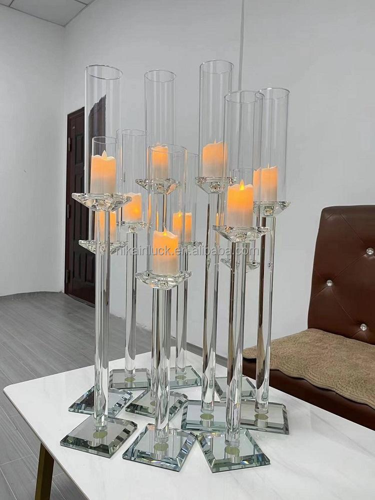 NIKA Cylinder Crystal Glass Candle Holder Decorative Candlestick Pillar Candle Holder for Wedding (as the picture,Medium)