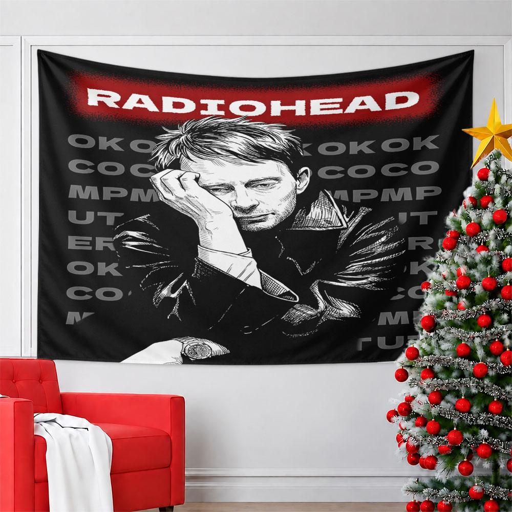 Radiohead Artwork in Black and Red Pattern Wall Hanging Tapestry Decorative Tapestry Home Decor for Bedroom and Living Room