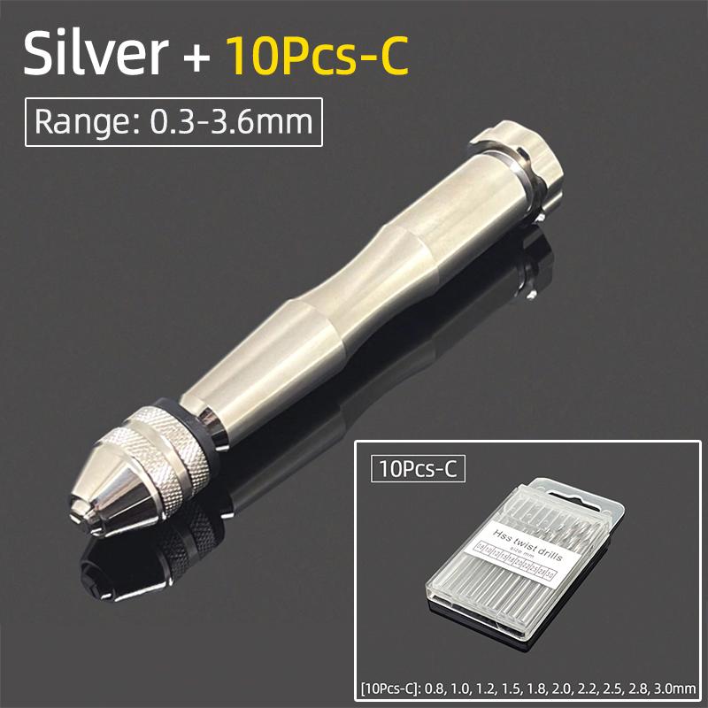 Mini Micro aluminiowa wiertarka ręczna 0.3-3.6mm z uchwytem bezkluczowym wiertła kręte HSS do biżuterii rzemieślniczej ręczne wiercenie narzędzia obrotowe