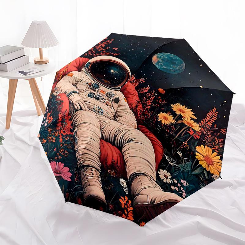 1pc Flower Garden Astronaut Automatic Opening/Closing Umbrella, Portable Folding Design, Outdoor for Fans & Travelers, Ideal Gift for Any Occasion.V09