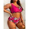 Европа и США Новый женский большой размер раздельное бикини цифровая печать сборка модный купальник