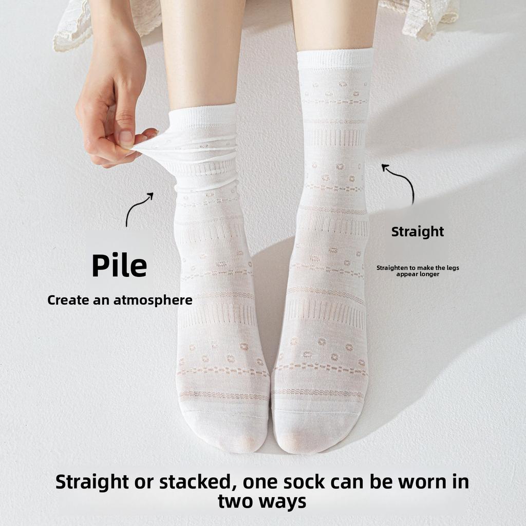 Silk Stockings for Children, Mid-length, Summer/autumn Lightweight Mesh Breathable Open Toe Girls' Long Cotton Socks, Pile Socks, Long Stockings