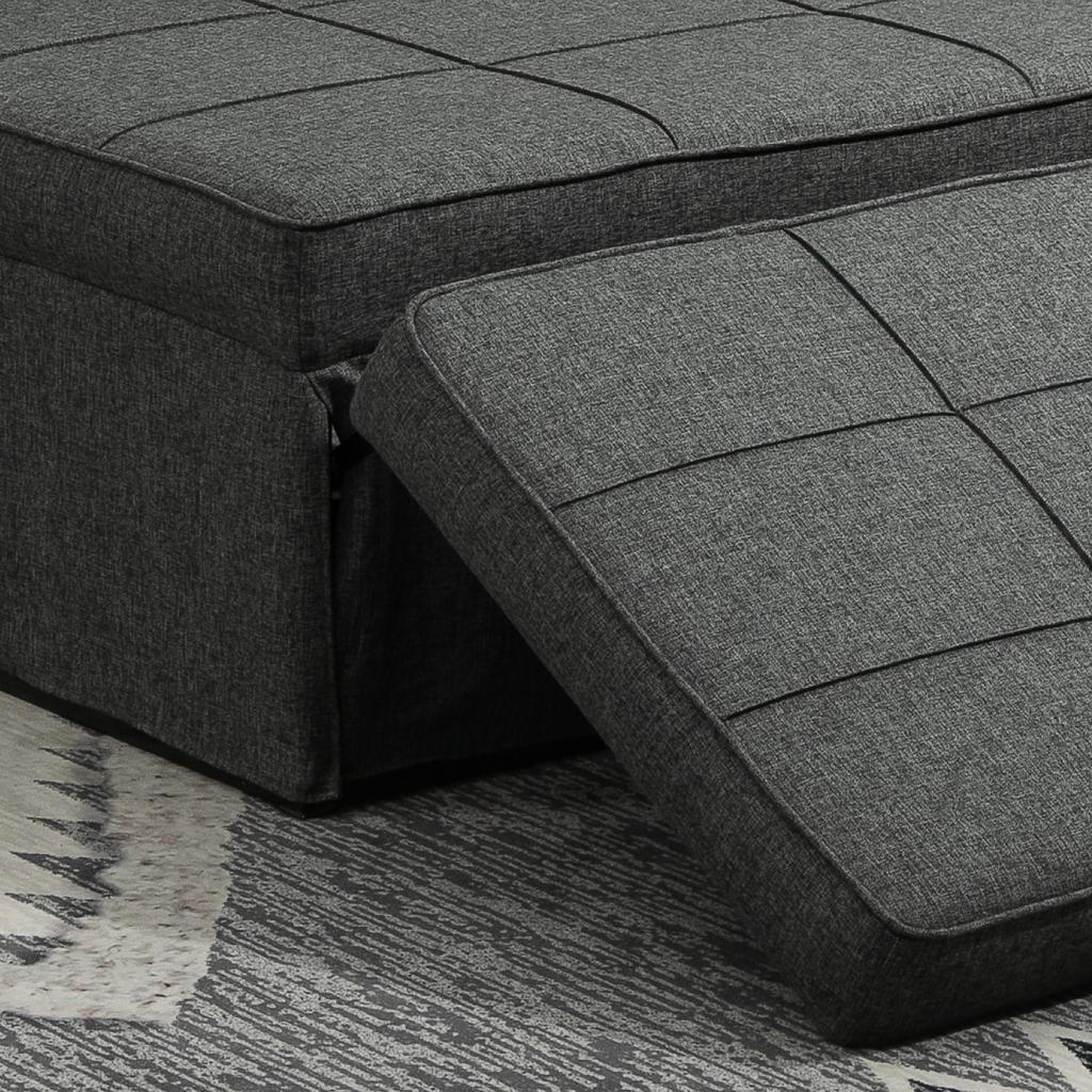 4-in-1 Single Armchair Convertible Chair Bed Pouf Reclining Backrest 5 Levels Folding Footrest, Load 200 Kg, Metal Frame and Linen Fabric Gray
