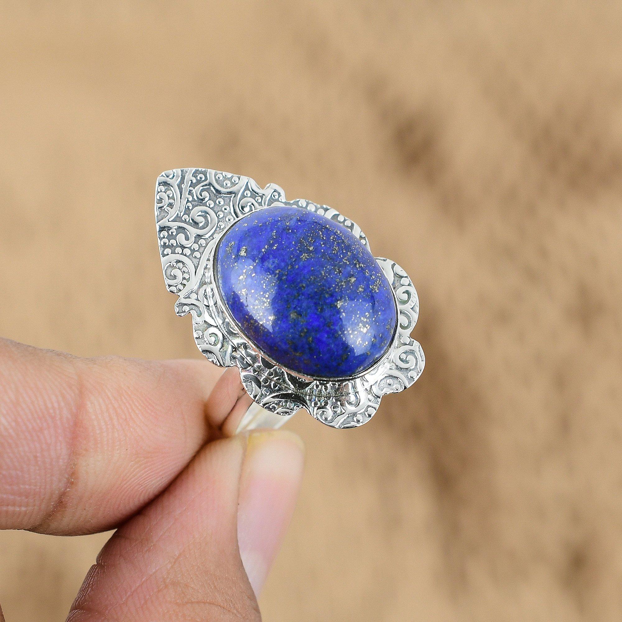 

Mothers day Sale Oval Lapis Lazuli Gemstone 925 Sterling Silver Handcrafted Ring Yes