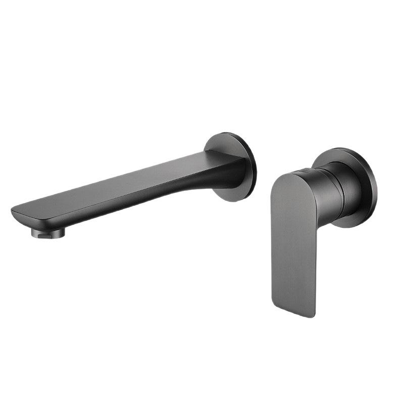Gunmetal PVD Wall-Mounted Concealed Basin Faucet - All-Copper Hot & Cold Water Bathroom Sink Tap