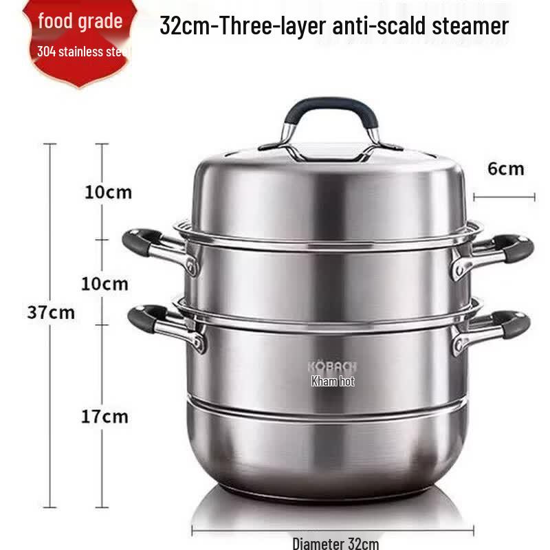 KOBACH 304 Stainless Steel 3-Layer Steamer & Soup Pot 32cm