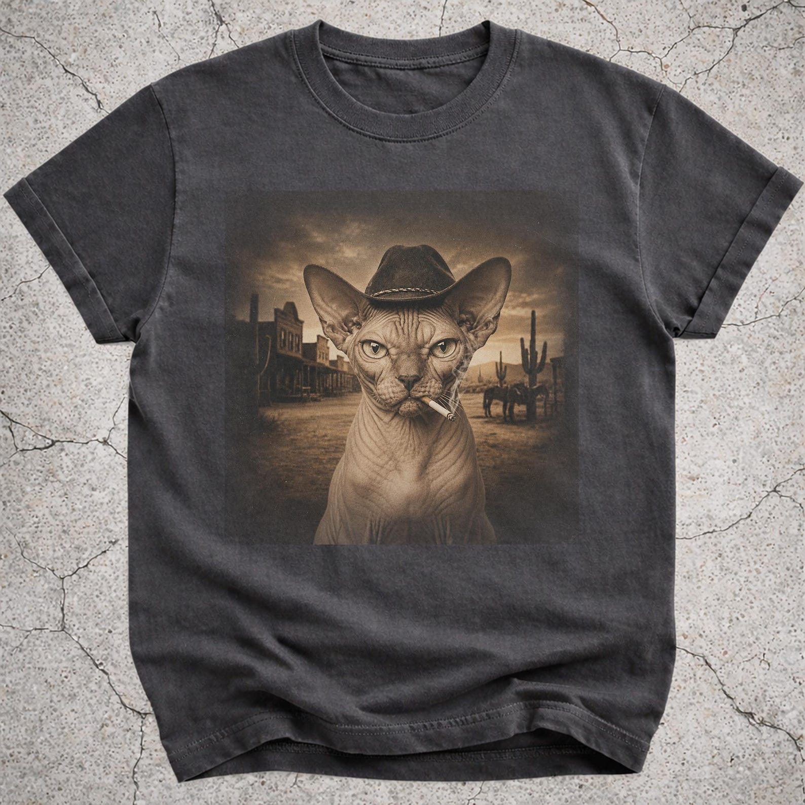 Sphynx Cat Cowboy Shirt, Western Cat Meme Tee, Funny Cowboy Cat Gift, Cat Lover Shirt, Hairless Cat Tee 4XL