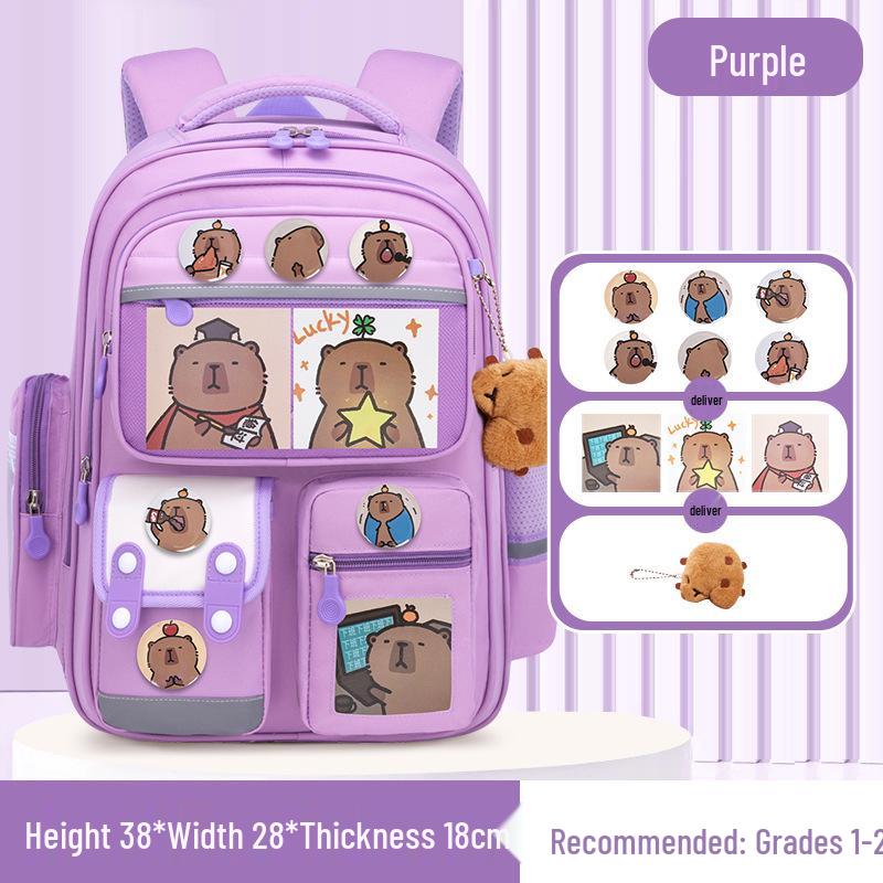 Large Capacity Capybara Cartoon Backpack - Water-Repellent School Bag for Kids