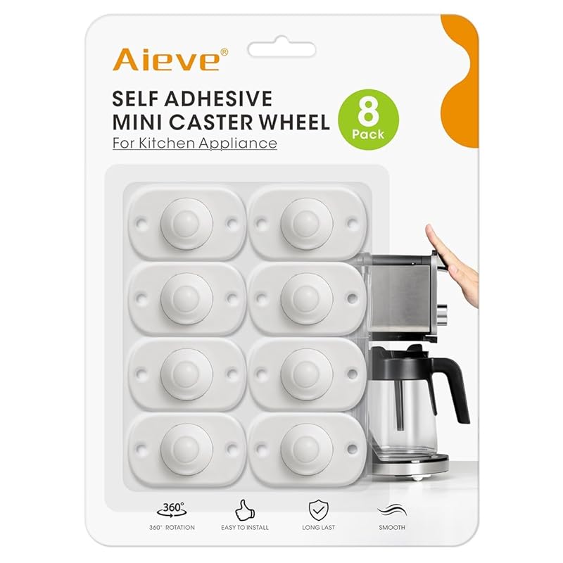 Aieve Appliance Rollers, 8 Pack Small Appliance Slider, Self Adhesive Caster Wheels, Mini Swivel Wheels for Kitchen Countertop Easy Moving 1 Plastic Ball Bearing