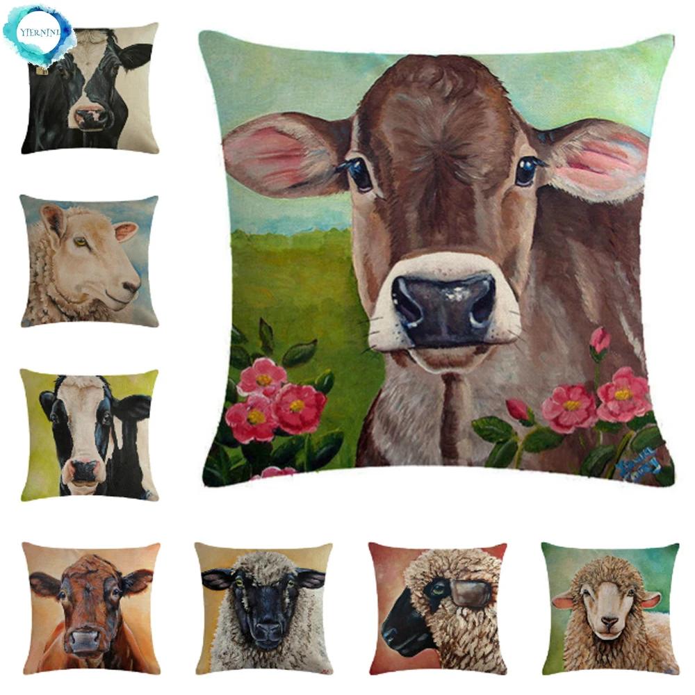 Exquisite Fashion Items Unisex Cows Sheep Home Decor Cotton Linen Cushion Cover Throw Pillowcase Pillow Cover Sofa Cushion Decor Almofadas Decorativas 45X45cm