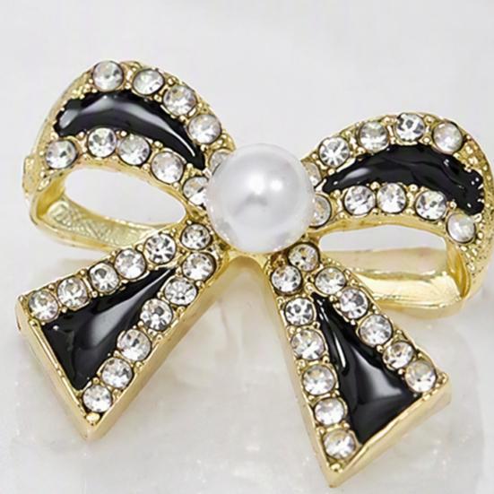 Classy Party Jewelry 1 Pair Sparkly Rhinestone Bow Knot Stud Earrings for Women, Faux Pearl Romantic Date Night Accessories Ribbon Earrings, Statement