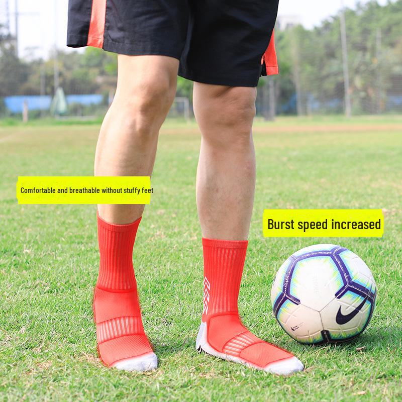 Gray Mid-Tube Dotted Football Socks with Non-Slip Silicone and Breathable, Thickened Towel Bottom
