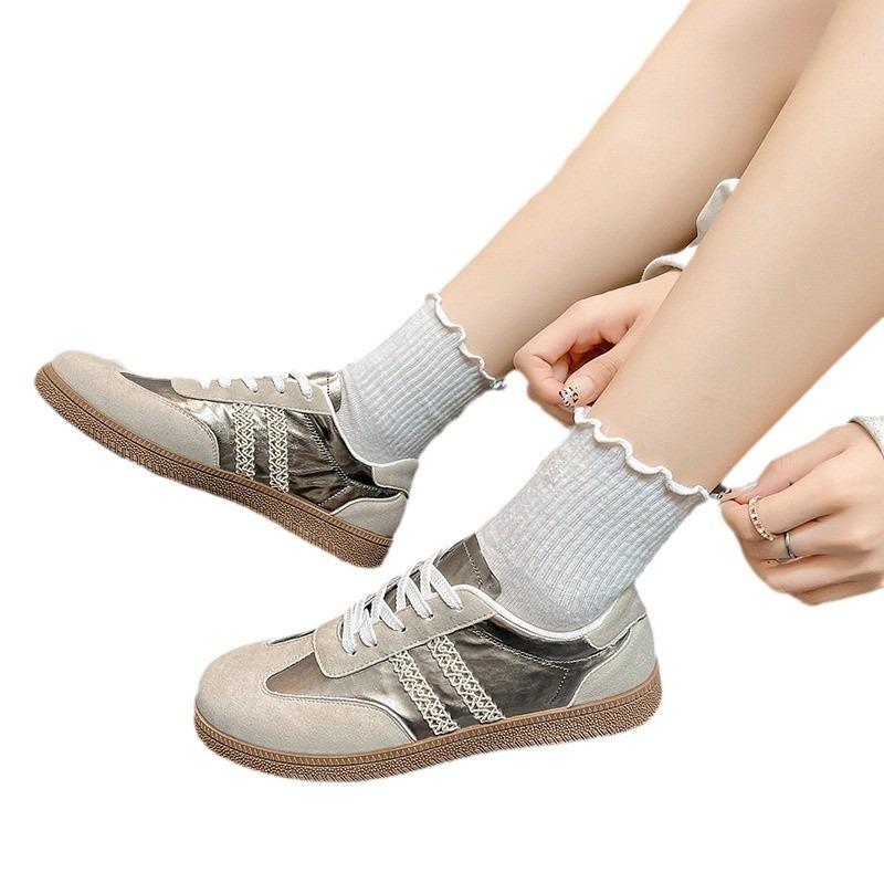 Large size autumn new low-top retro student silver board shoes casual versatile sports