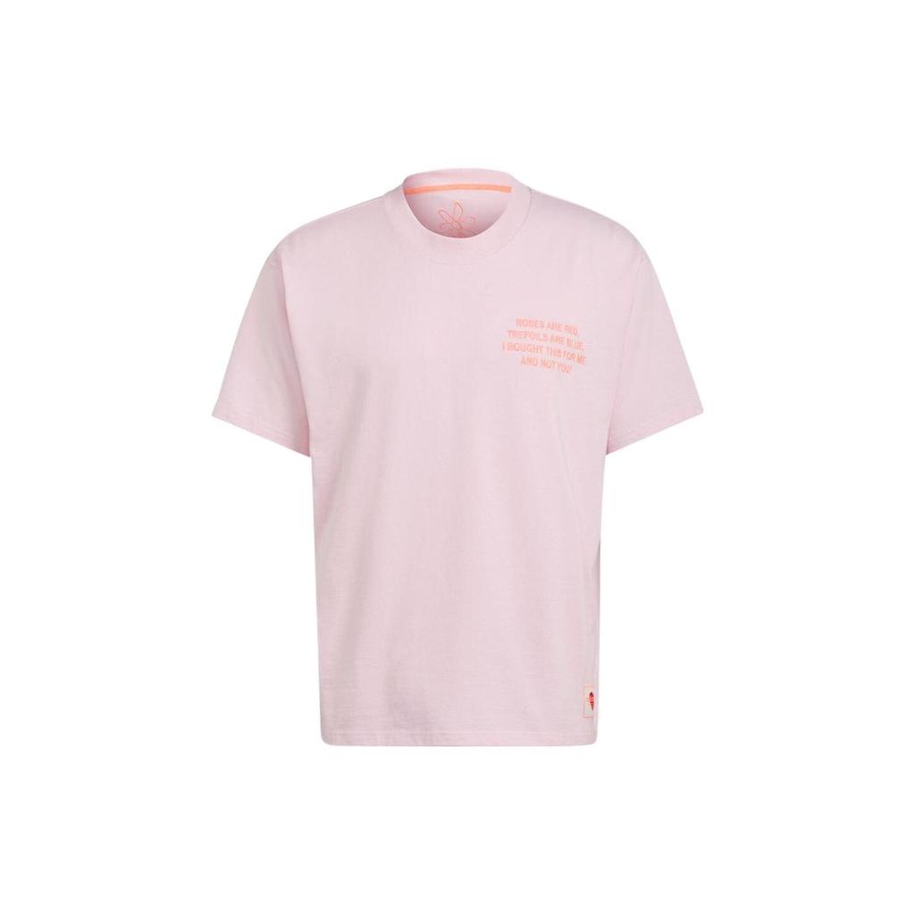 Adidas Originals Clover Letter Print Crew Neck Pullover T-Shirt American Retro Unisex Tops Pink HI6014