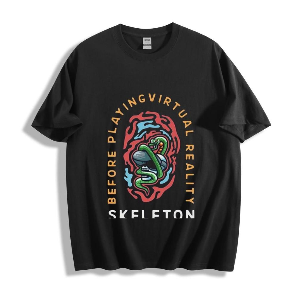 VR Skeleton and Snake Graphic T-Shirt - Edgy Tech and Gothic Vibe Unisex Tee