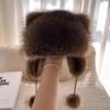 1Pcs New Thickened Raccoon Fur Cap Warm with Fur Balls Bomber Pom Hat Ushanka Fashion Winter Hat for Adult