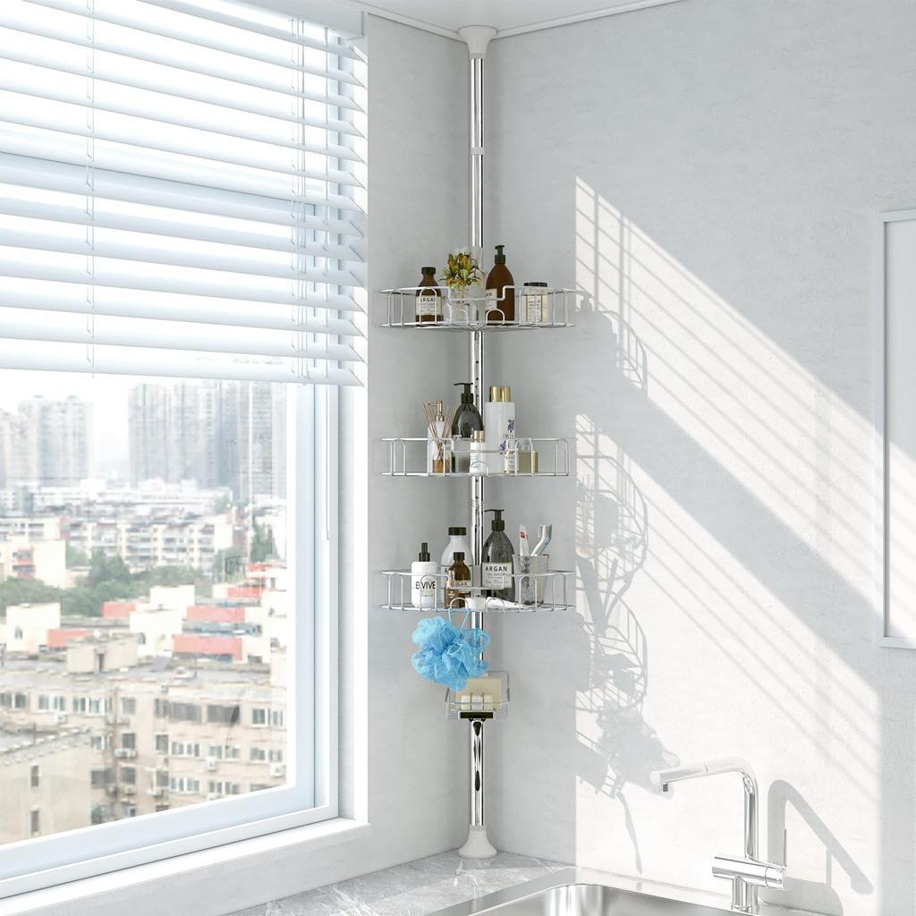 Bathroom cm Bathroom Stand with Rod to Hold Locker with 4 Adjustable Rack,97.5-312.5 Shampoo,Bathtub Baskets,Silver