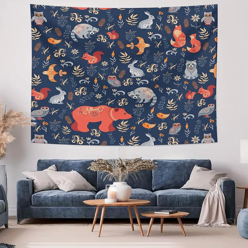Whimsical Forest Tapestry Woodland Animals Deer Fox Bear Nature Home Decor Wall Hanging Room Aesthetic Bedroom Living Room Art