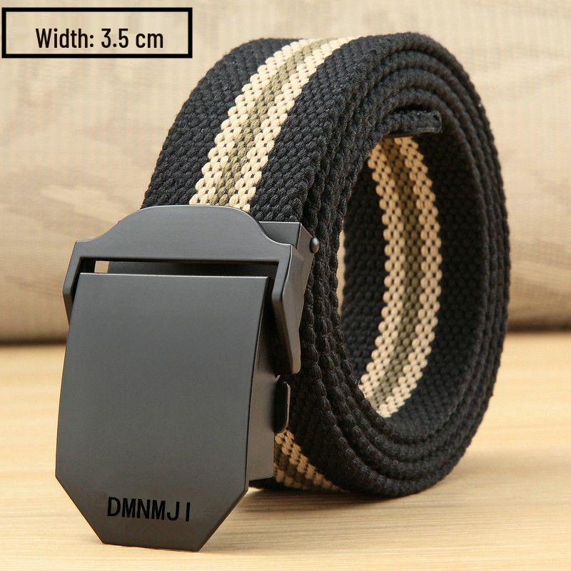 Men's Canvas Belt with Automatic Smooth Buckle - Casual Korean Style for Workwear, Students, and Outdoor Activities