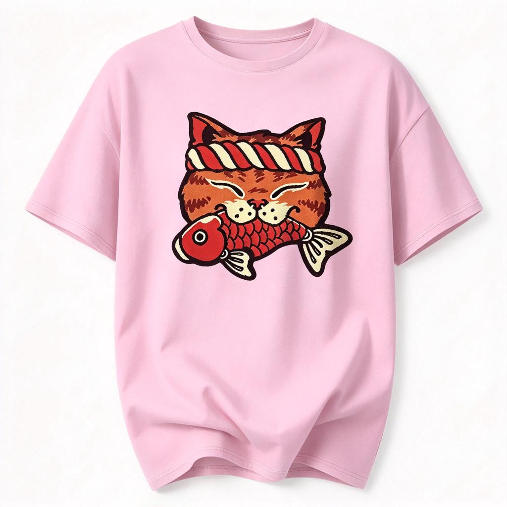 Cat Holding Fish Printed Unisexs Tshirt Cotton Oversized Cute Cartoon Funny Graphic Tees For Unisex Tops Tees Streetwear