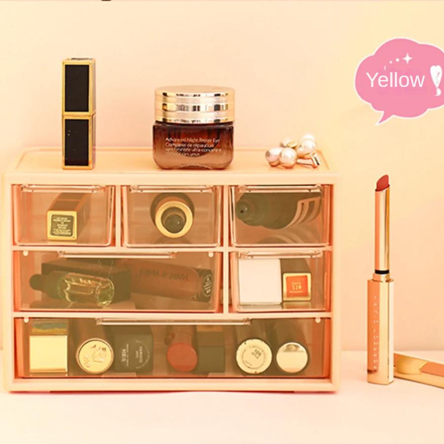 Ящик для хранения из шести сеток ящик для хранения большой емкости ящик для хранения косметических канцелярских принадлежностей жёлтый 4680₽