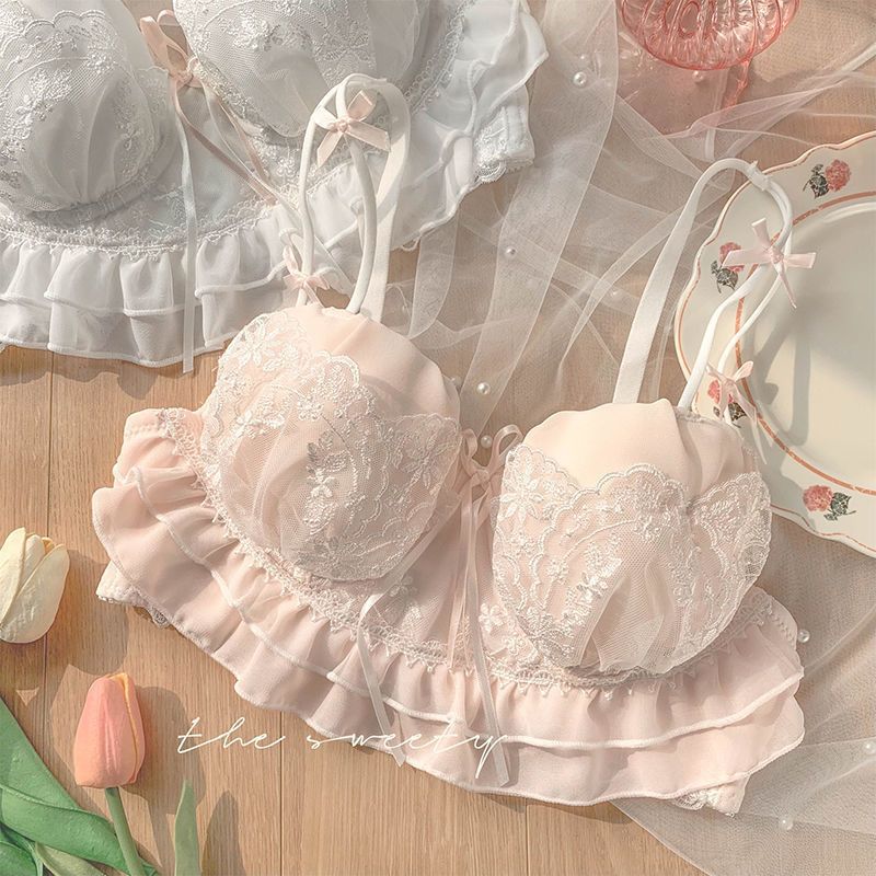 New sexy pure desire wind lace girl underwear women's suit small breasts gathered without steel ring anti-hanging upper support bra cover